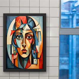 Cartaz de Impressão de Retrato Cubista Moderno Geo