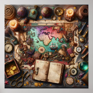 Cartaz de Impressão do Mapa do Tesouro Pirata Vint