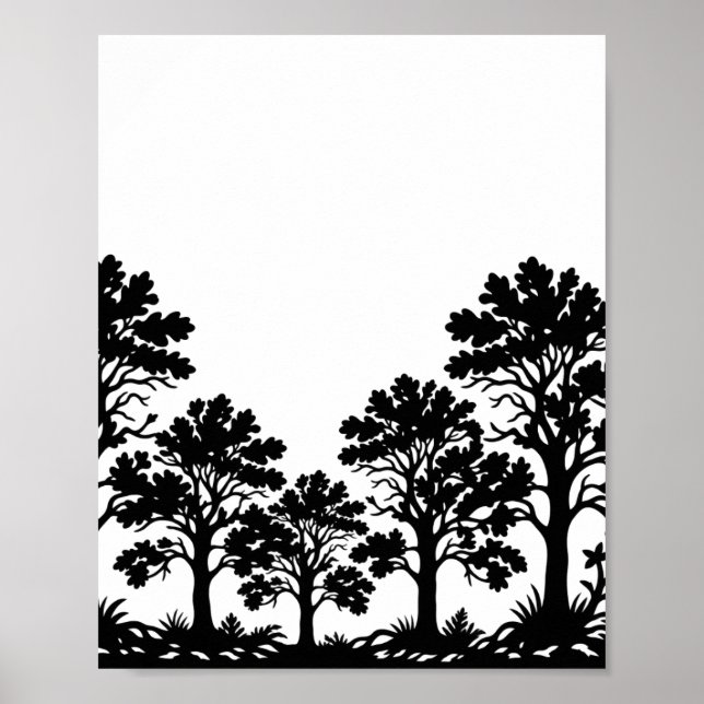 Cartaz de Impressão Silhueta de Árvores Pretas (Frente)