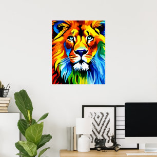 Cartaz de Leão Gato Arco-Íris - Impressão de Arte