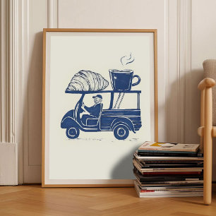 Cartaz de Linocut Croissant Impressão de Café Itál