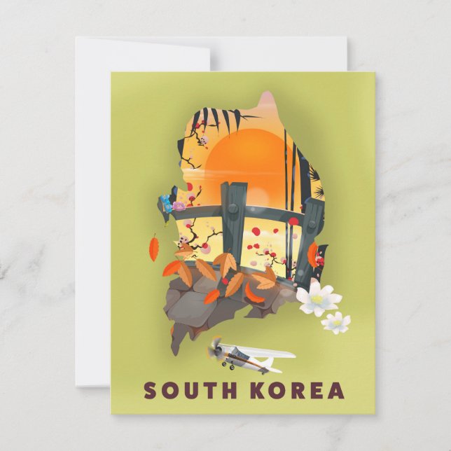 Cartaz de mapa ilustrado da Coreia do Sul (Frente)