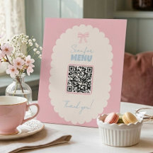 Cartaz de Menu QR Code Coquette Laço Rosa Exibição