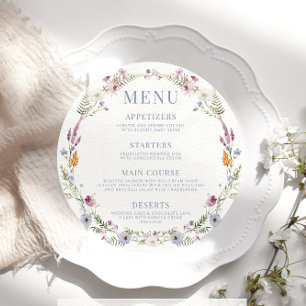 Cartaz de menu redondo colorido de flor silvestre 