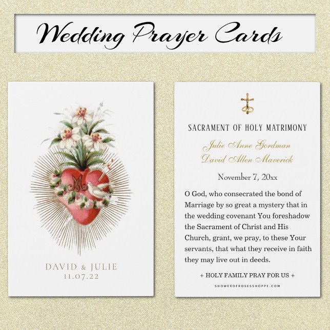 Cartaz de Oração de Casamento Católico do Coração  (Traditional Immaculate Heart of Mary Wedding Prayer Cards)