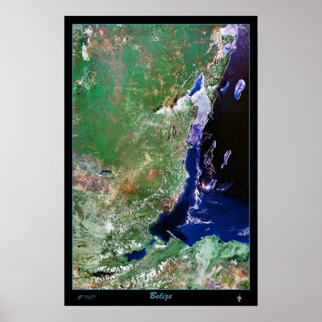 cartaz de satélite foto impressão mapa de Belize (Frente)