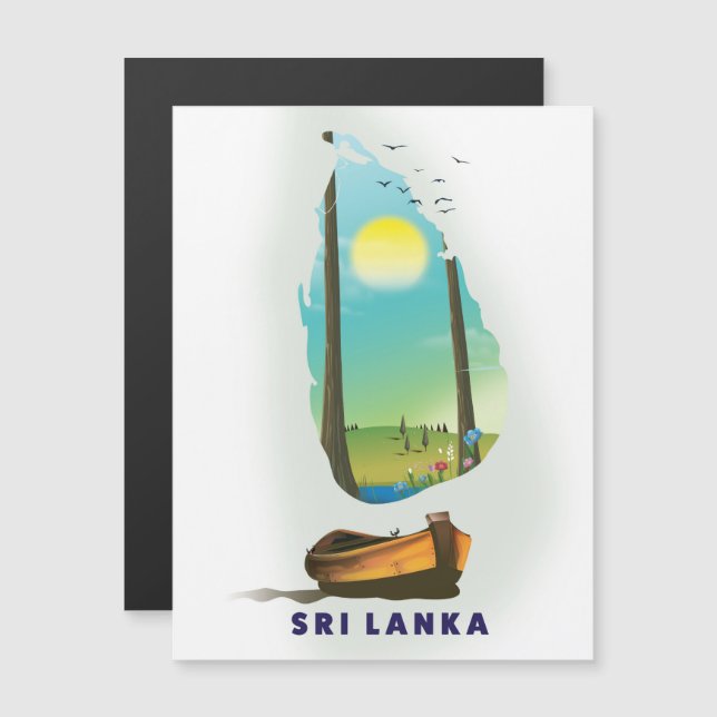 Cartaz de turismo do Sri Lanka com mapa ilustrado. (Frente/Verso)