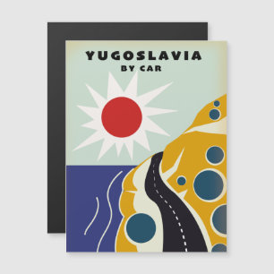 Cartaz de viagem antigo da Iugoslávia de carro Ímã