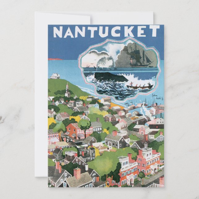 Cartaz de Viagem Antigo, Mapa da Ilha Nantucket, M (Frente)