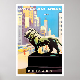 Cartaz de Viagem da Chicago Art United Impressão d
