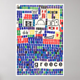 Cartaz de Viagem da Grécia Impressão de Mosaico de