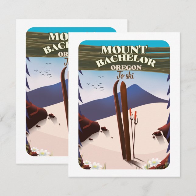 Cartaz de viagem de esqui Mount Bachelor Oregon (Frente/Verso)