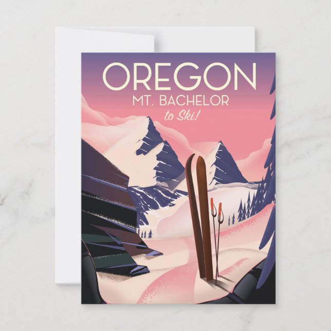 Cartaz de viagem de esqui Mt.Bachelor Oregon (Frente)