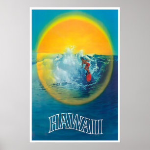 Cartaz de Viagem do Havaí Arte de Surf Impressão H