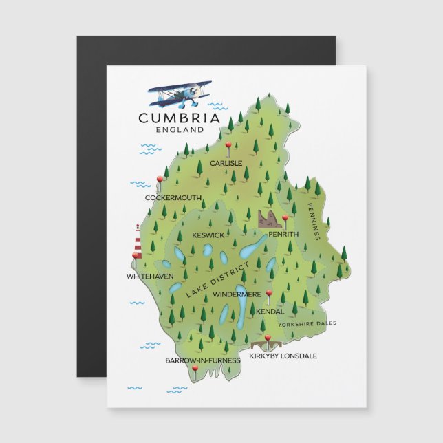 Cartaz de viagem do mapa da Cúmbria Inglaterra. (Frente/Verso)