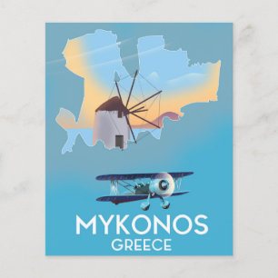 Cartaz de viagem do mapa da Grécia Mykonos
