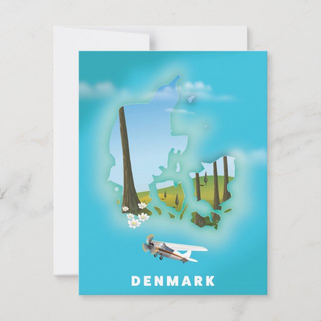 cartaz de viagem ilustrado do mapa da Dinamarca. (Frente)
