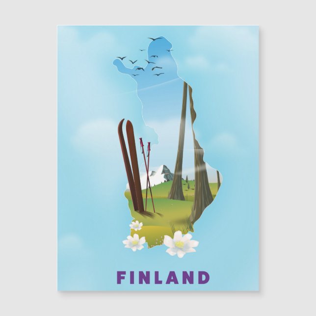 cartaz de viagem ilustrado do mapa da Finlândia (Frente)