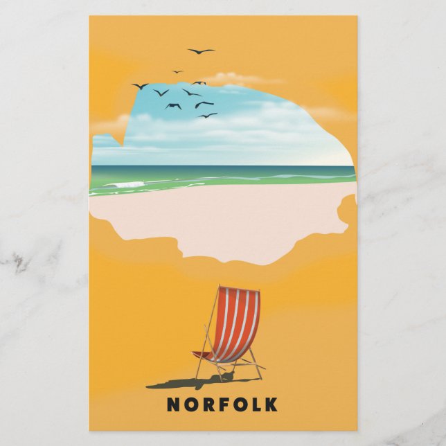 Cartaz de viagem ilustrado do mapa de Norfolk (Frente)