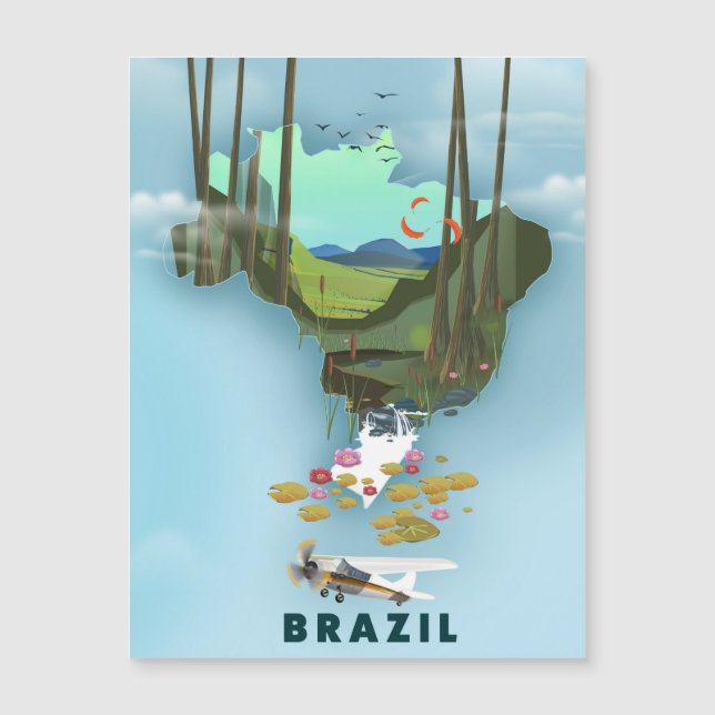cartaz de viagem ilustrado do mapa do Brasil (Frente)