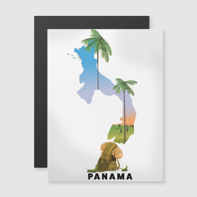 cartaz de viagem ilustrado do mapa do Panamá. (Frente/Verso)