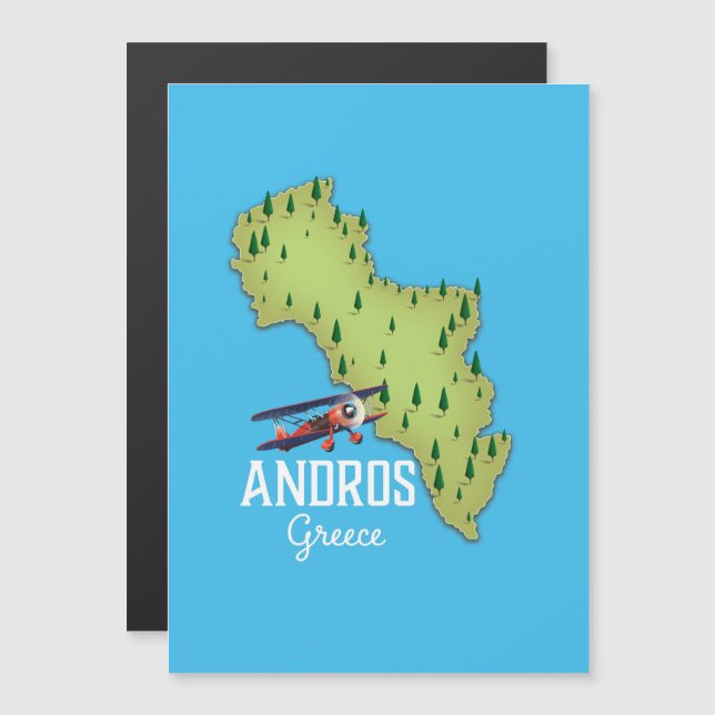 Cartaz de viagem ilustrado do mapa grego de Andros (Frente/Verso)