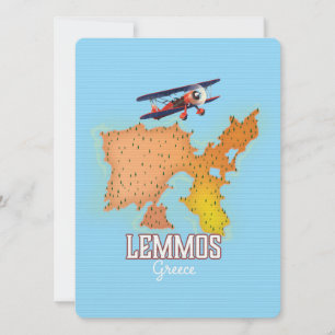 Cartaz de viagem ilustrado do mapa grego de Lemmos
