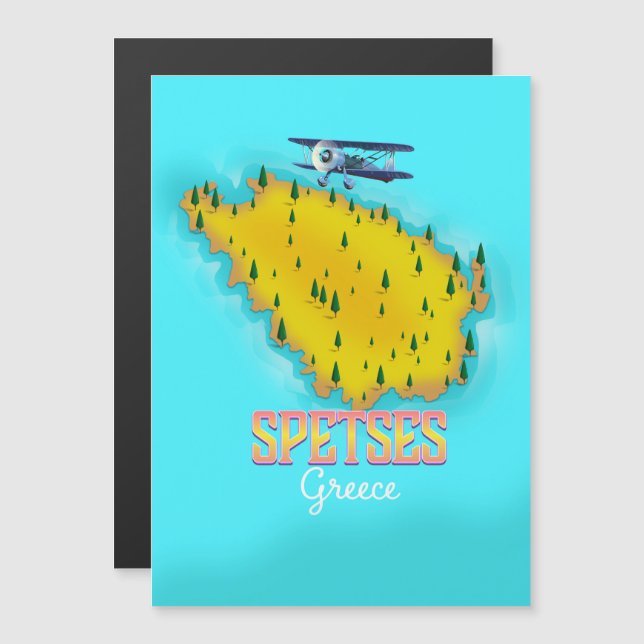cartaz de viagem mapa da ilha grega de Spetses (Frente/Verso)