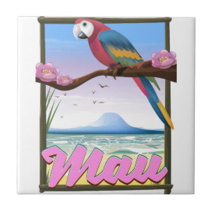 Cartaz de viagem tropical de papagaio do Havaí Mau