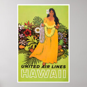 Cartaz de Viagem Unida Arte Havaiana Impressão Hav