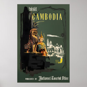 Cartaz de Viagem Vintage Camboja, Impressão Angkor