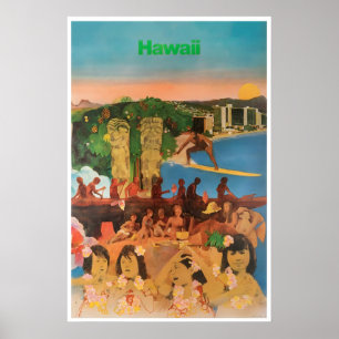 Cartaz de Viagem Vintage Havaí Arte Impressão Hava