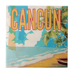 Cartaz de viagem vintage impressão praia Cancun Mé