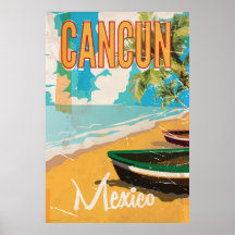 Cartaz de viagem vintage impressão praia Cancun Mé
