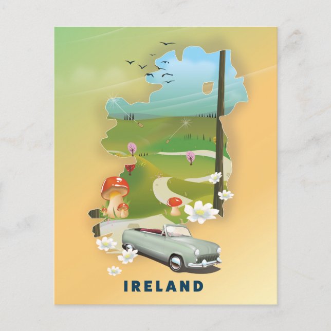 cartaz de viagem vintage mapa da Irlanda (Frente)