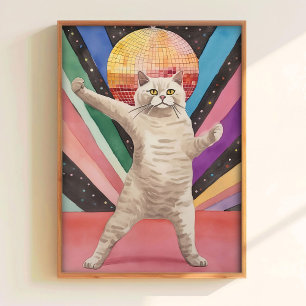 Cartaz Divertido de Gato Disco Impressão Gato Dive