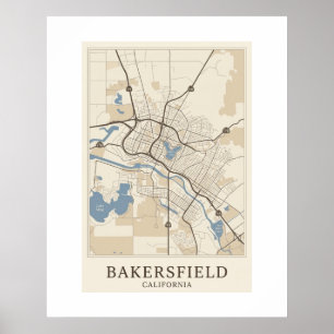 Cartaz do Mapa de Bakersfield Impressão Minimali