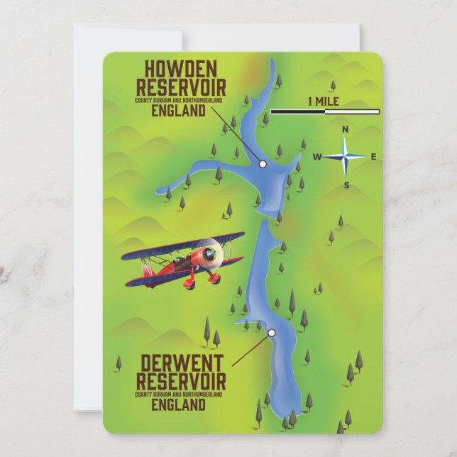cartaz do mapa dos reservatórios Derwent & Howden (Frente)
