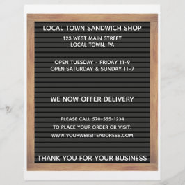 Cartaz do restaurante com dois menus laterais