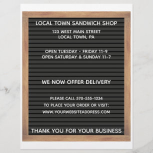 Cartaz do restaurante com dois menus laterais