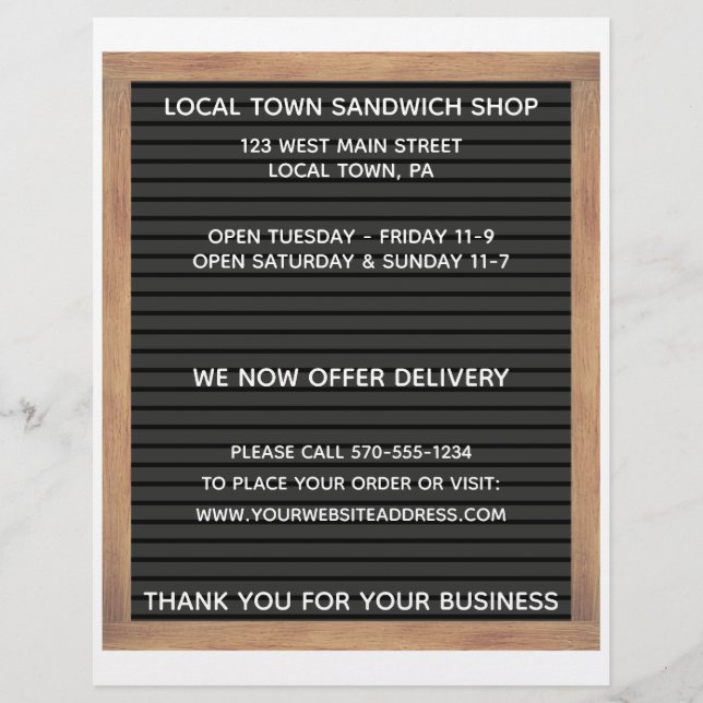 Cartaz do restaurante com dois menus laterais (Frente)