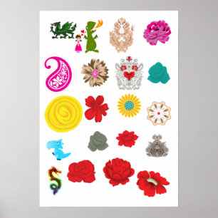 Cartaz Floral do Dragão Impressão de Arte de Par