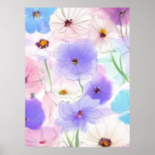 Cartaz Floral em Aquarela Pastel – Impressão de Ar