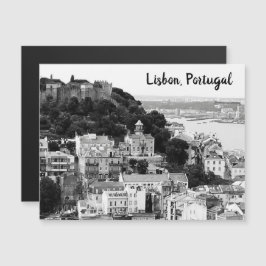 Cartaz negro e branco do horizonte de Lisboa Portu