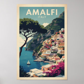 Cartaz Vintage da Costa Amalfitana – Impressão Ret