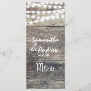 Cartazes de madeira e de cordas, menu de casamento