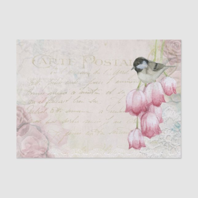 Carte Postale Bird Entre Flores Papel Tecido (Frente )
