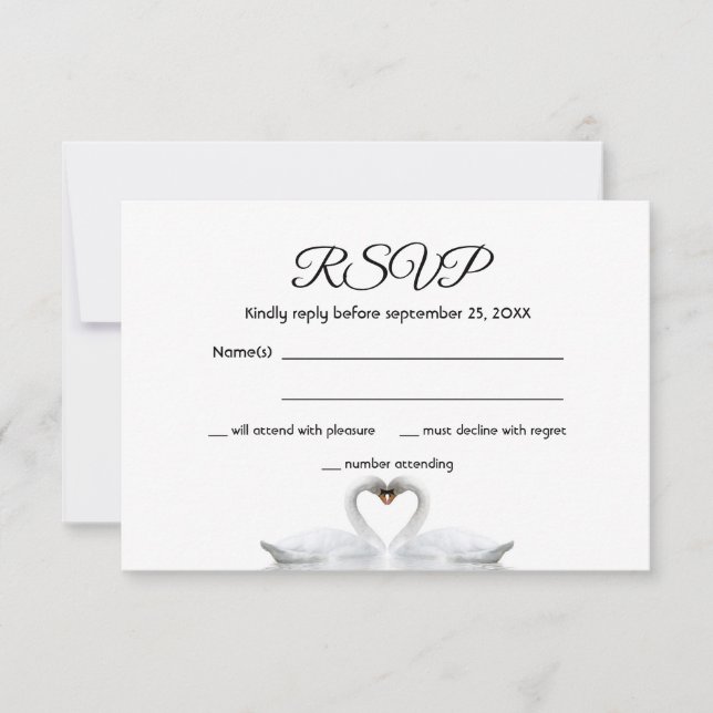 Carteira de casamento RSVP casal branco de Cisne e (Frente)