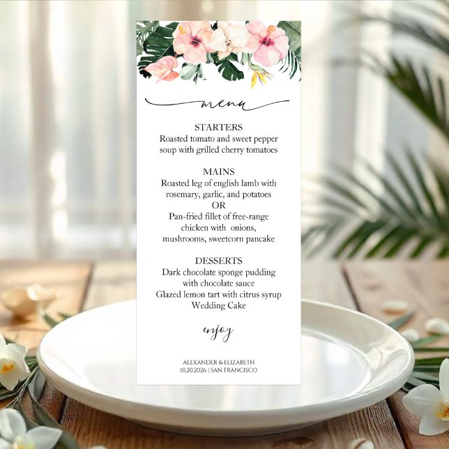 Carteira de Menu Casamento Palm Deixa Hibiscus Tro (Criador carregado)