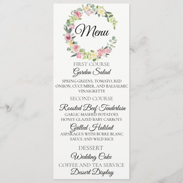 Carteira de Menu Pastel Floral Wreath (Frente)